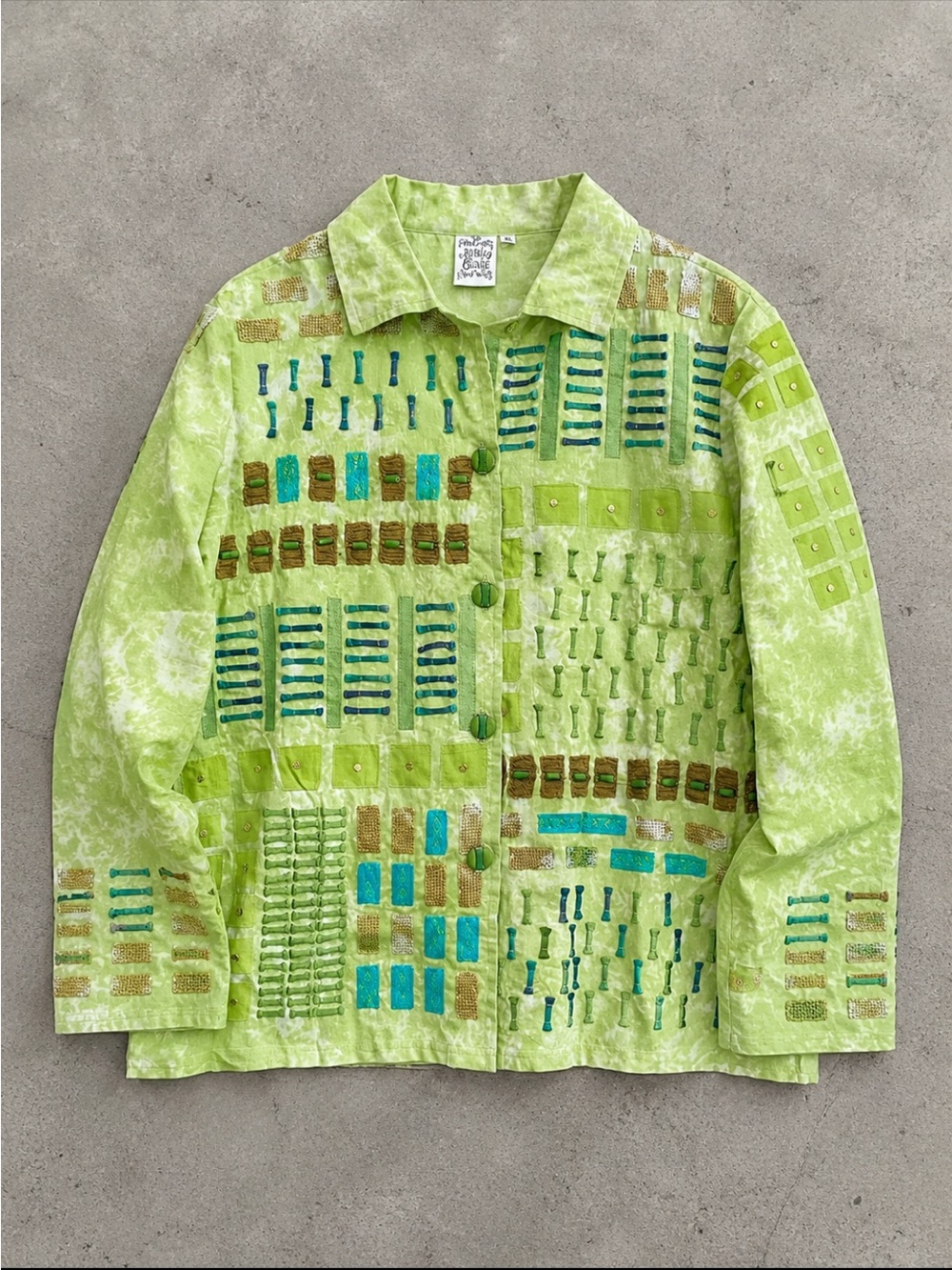 Parsley & Sage XL Green Embellished Jacket Art-to-Wear Button Front Artsy FLAW
